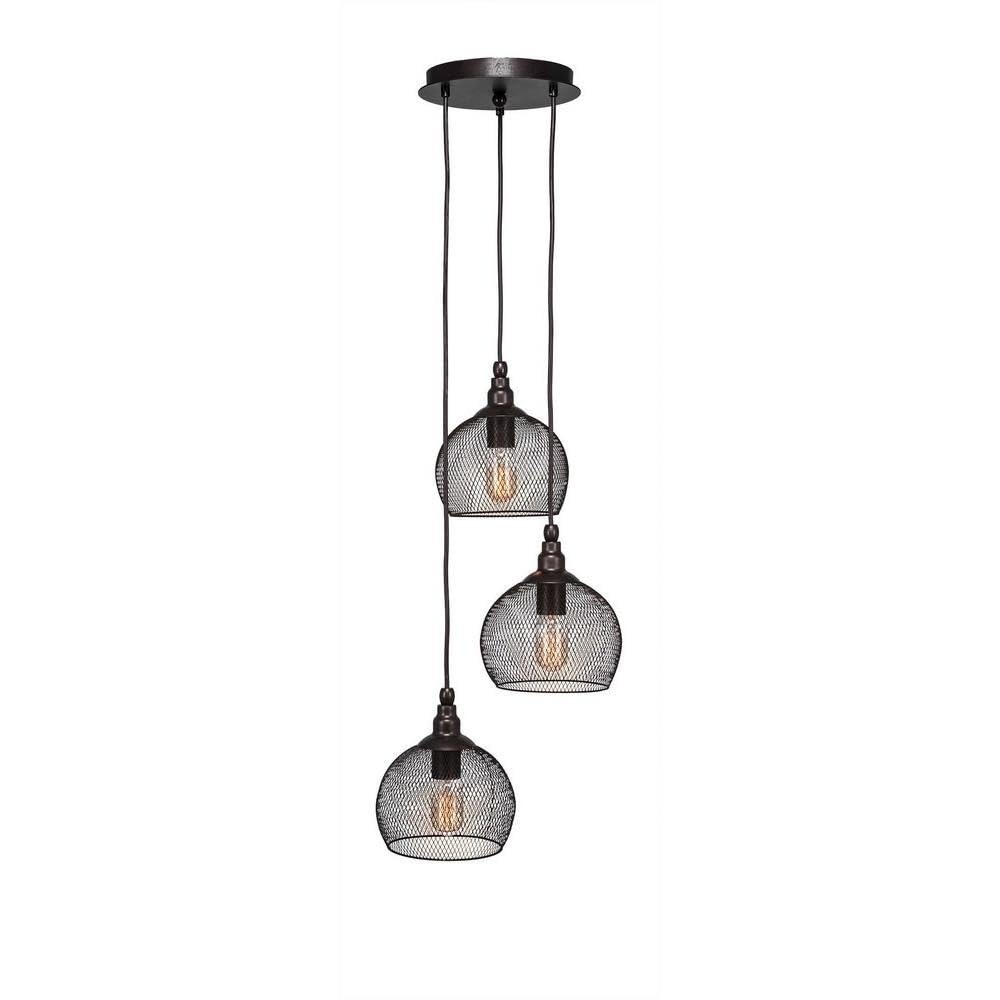 Toltec Lighting 1816-Brz-1802-At14 Plexus 3 Light Multi-Light Mini Pendant With Smoke Antique Bulbs, Bronze