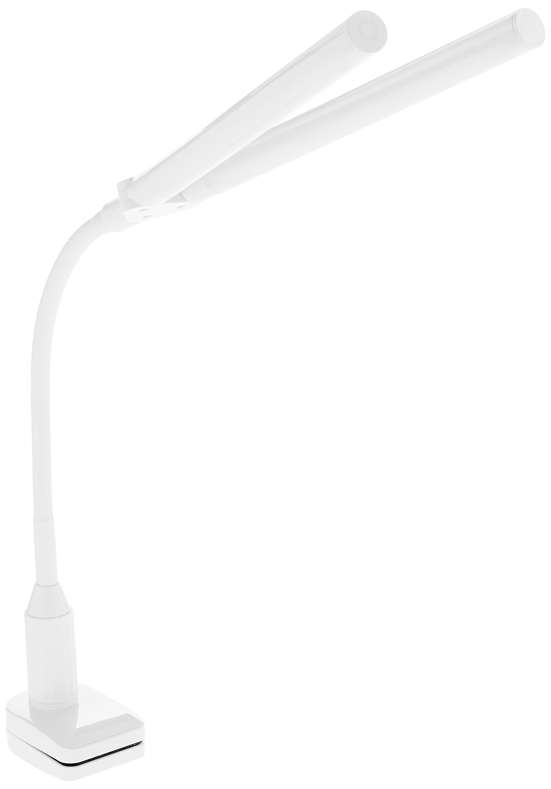 Daylight Company Duolamp Clamp Light  Double Head  Touch Dimmable Desk Lamp  4 Brightness Level  Ideal for Hobbies  Art  Beauty Salons  Reading and More  White [Energy Class A]