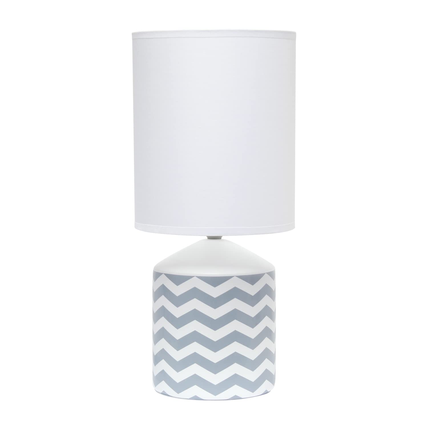 Simple Designs Table Lamp LT2077-WAV, Chevron Pattern, Gray, 8.5inL x 8.5inW x 18.5inH, Ceramic Material