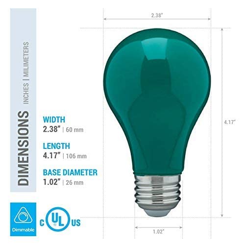 Kor (Pack Of 4) 25 Watt Ceramic Green A19 Incandescent Light Bulb - 130V - Standard E26 Base (Medium) - 25A/G - 25A19/G - 25W