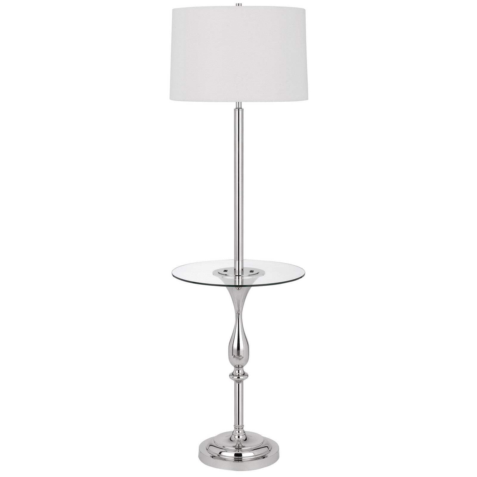 HomeRoots Tray Table Floor Lamp - 61 in. Height, Metal Base, White Transparent Glass Shade, Modern Design