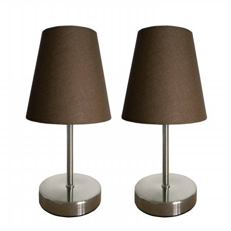 All The Rages Lt2013-Bwn-2Pk Sand Nickel Mini Table Lamp 2 Pack With Fabric Shade, Brown