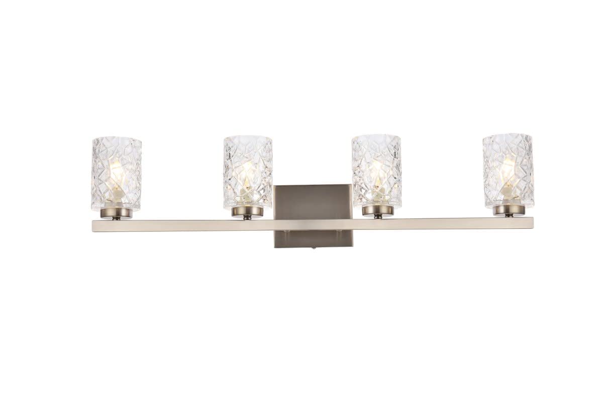 Living District Cassie 4-Light Metal Bath Sconce in Satin Nickel and Clear