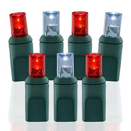 Pro Christmas LED Christmas Lights - 100 Count Wide Angle Conical String Lights - Professional Grade Indoor/Outdoor Commercial Holiday Light Set for Trees  Bushes  & D?cor - Pure White and Red