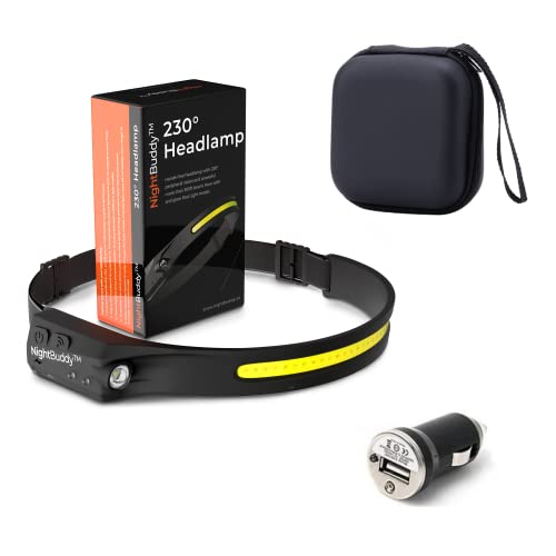 Nightbuddy The Original Led Headlamp Rechargeable Flashlight For Adults Camping Essentials Backpacking Lights 4X Brighter Than Headlight Headband Lamp 5 Light Modes Hiking Gear (Headlamp + Car Kit)