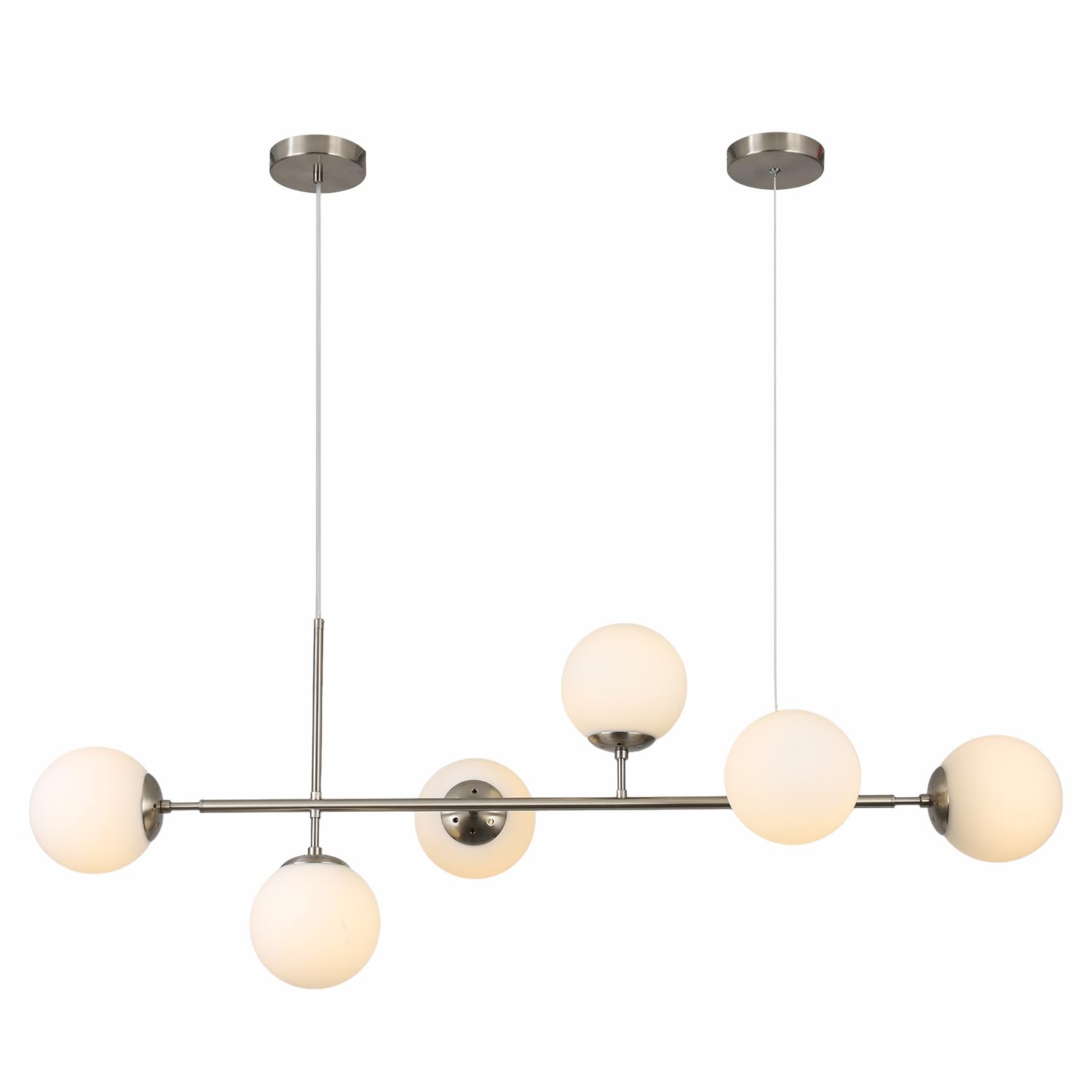 KCO Modern Pendant Light, 6-Light Sputnik Chandelier, Metal, Silver+White, Adjustable for Kitchen Island, Living and Dining Room