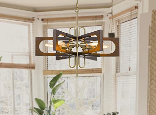 Cal Lighting Fx-3728-6 Transitional Six Light Chandelier From Sneek Collection In Brass - Antique Brass/Wood, 30.00 Inches