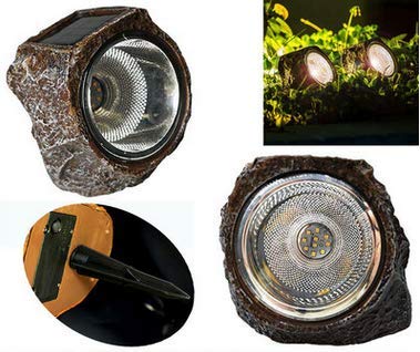 SunKite Solar Powered Rock Light, 10 LED Waterproof Garden Stone Lights, Brown, Model 758648052188, 2 Pack
