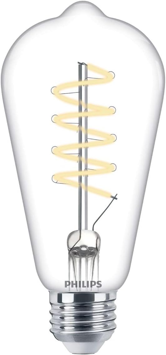 Philips Led Vintage Flicker-Free Clear Spiral St19 Dimmable, Eyecomfort Technology, 500 Lumen, Soft White(2700K), 5.5W=60W, Titl