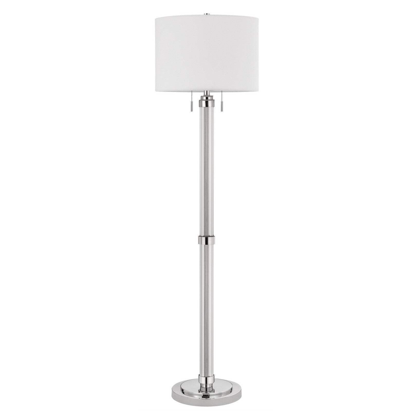 HomeRoots Chrome Two Light Floor Lamp with White Rectangular Shade, 60 in. Tall, Metal Construction