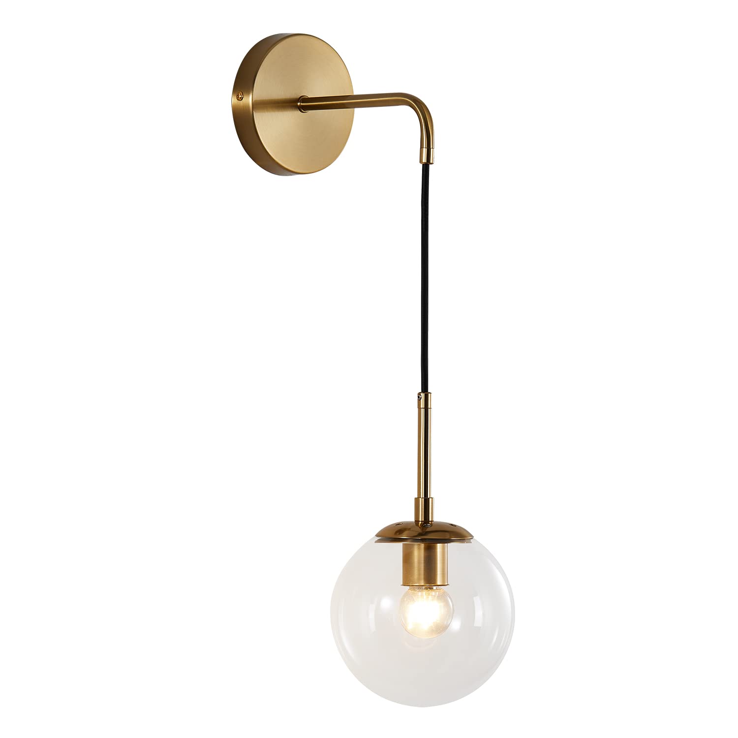 BOKT Mid Century Modern Globe Wall Sconce Lighting Brushed Brass Gold Bathroom Wall Lights Clear Bubble Glass Ball Wall Light Fi