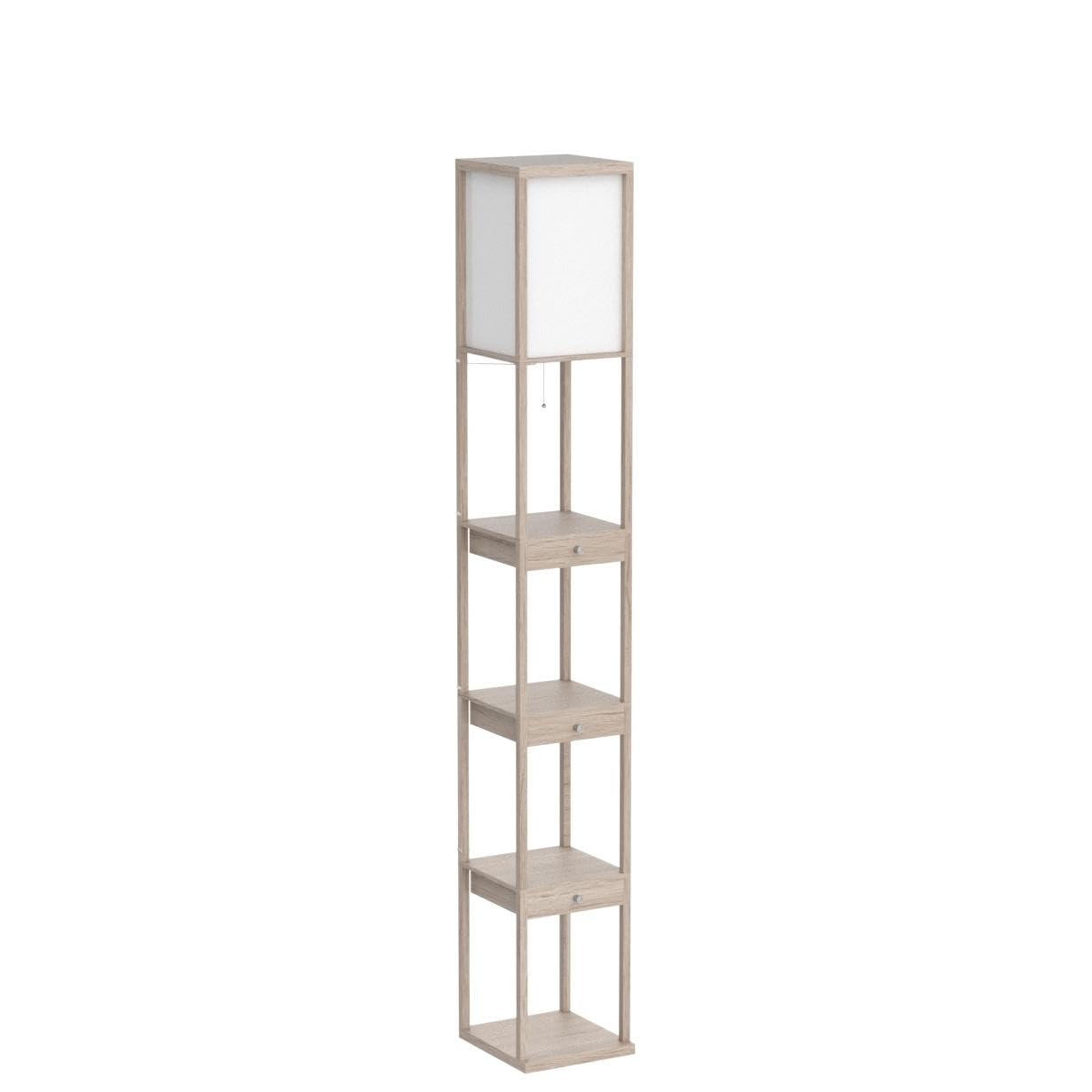 Brightech Maxwell Drawer Edition Floor Lamp - Modern Shelf Lamp with Drawer, Rustic Wood, Model FL-MXDR-RW