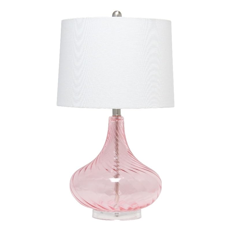 Lalia Home 24'' Classix Contemporary Wavy Colored Glass Table Lamp with White Linen Shade for Living Room  Bedroom  Entryway  Dining Room  Pink