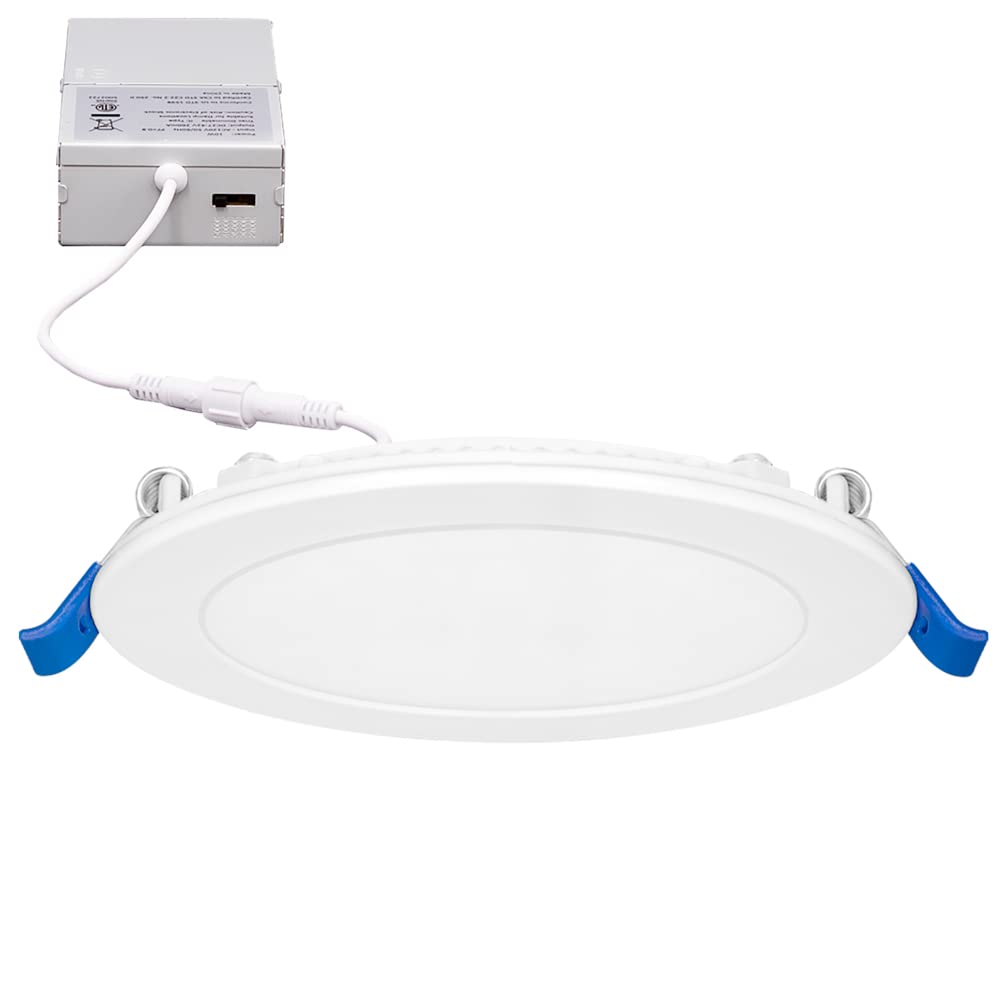 Maxxima Ultra-Thin Recessed LED Downlight, 1050 Lumens, Dimmable, Canless, IC Rated, 2700K-5000K, Single Pack, Aluminum