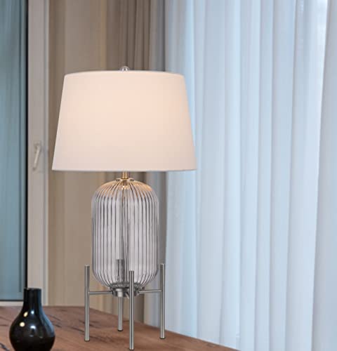 Cal 150W 3 Way Table Lamp - Belleville Fluted Glass, Brushed Steel, Model BO-3047TB