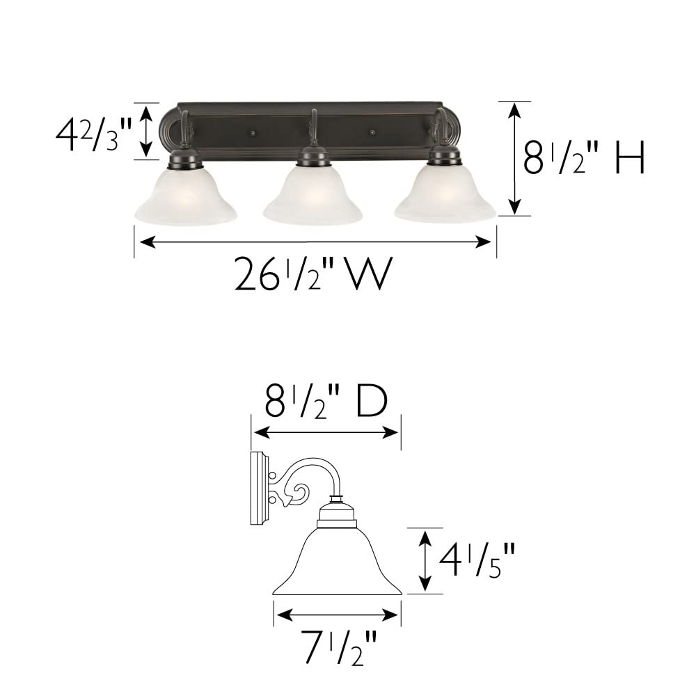 Design House 517615 Millbridge Vanity Light Dimmable With Frosted Glass For Above Bathroom Mirror, 3, Oil Rubbed Bronze