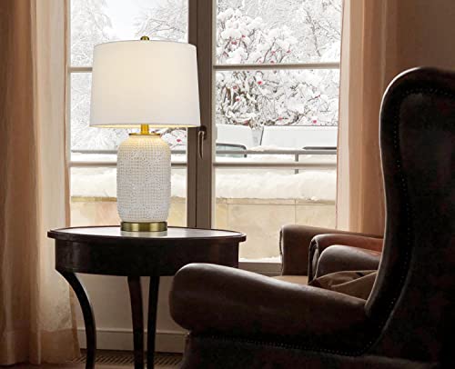Cal 24in Sedalia Ceramic Table Lamp, Ivory, Antique Brass, Model BO-3022TB, 13inW x 24inH