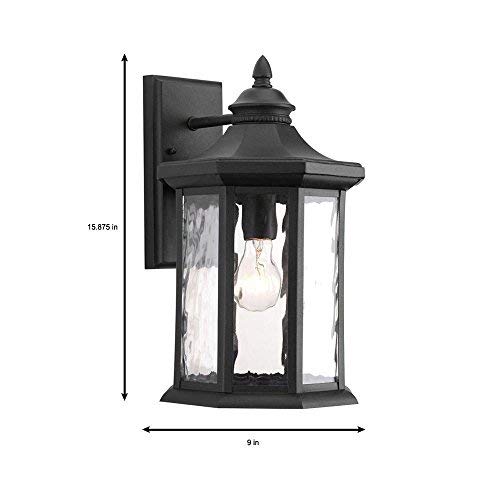 Progress Lighting 1-Light Outdoor Wall Lantern, Clear Water Glass, Textured Black, 9in, Model P6072-31, Aluminum
