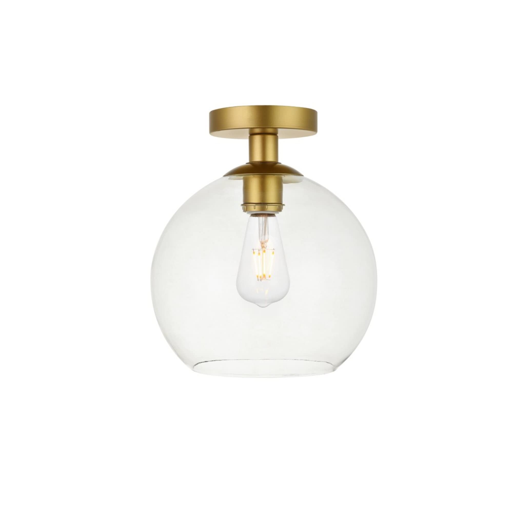 Elegant Lighting Living District Baxter 1 Light Brass Flush Mount with Clear Glass