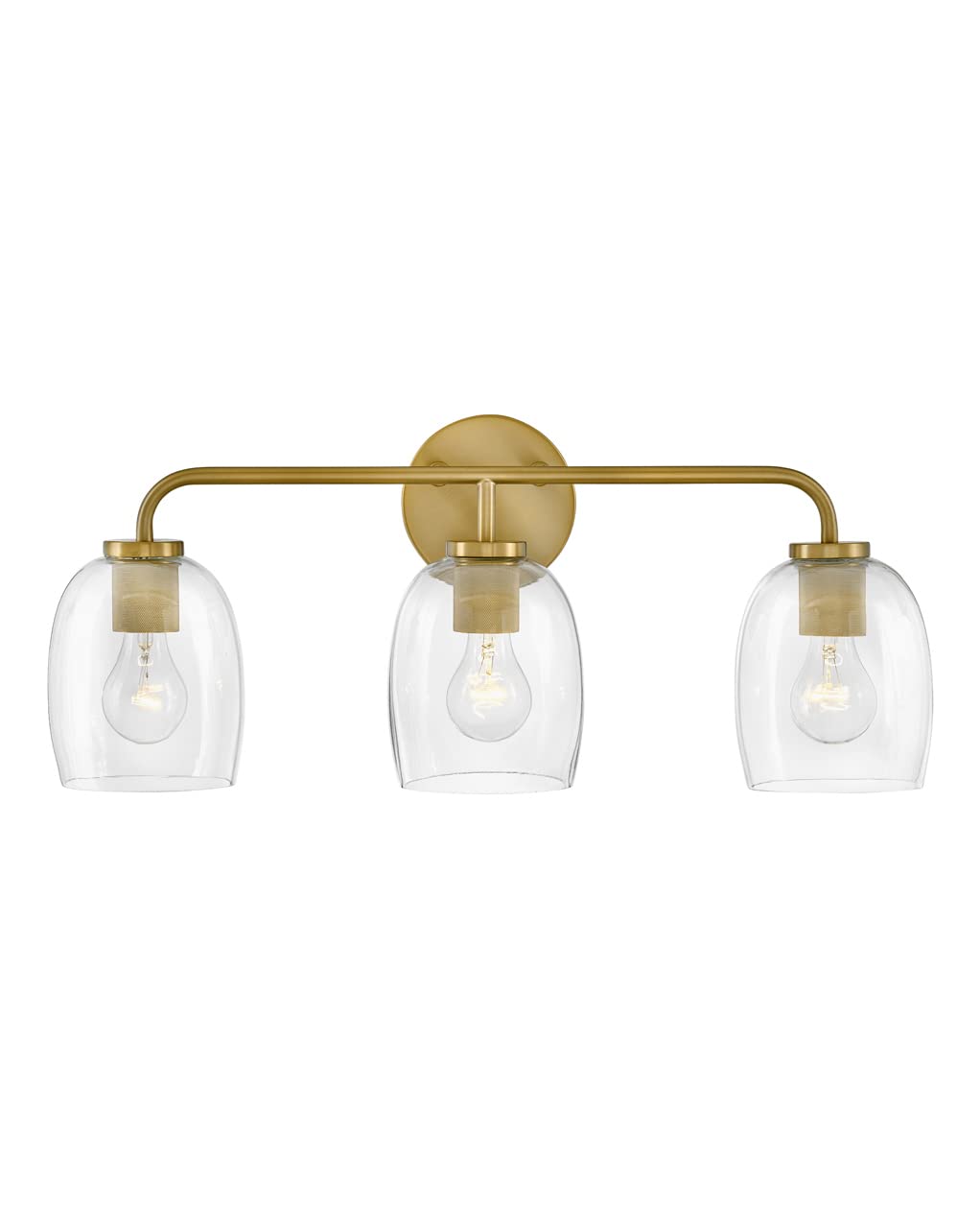 Lark Percy 85013LCB Three-Light Bath Vanity Fixture, Transitional Style, Bell-Shaped Clear Glass Shade, Mount Up or Down, Lacque