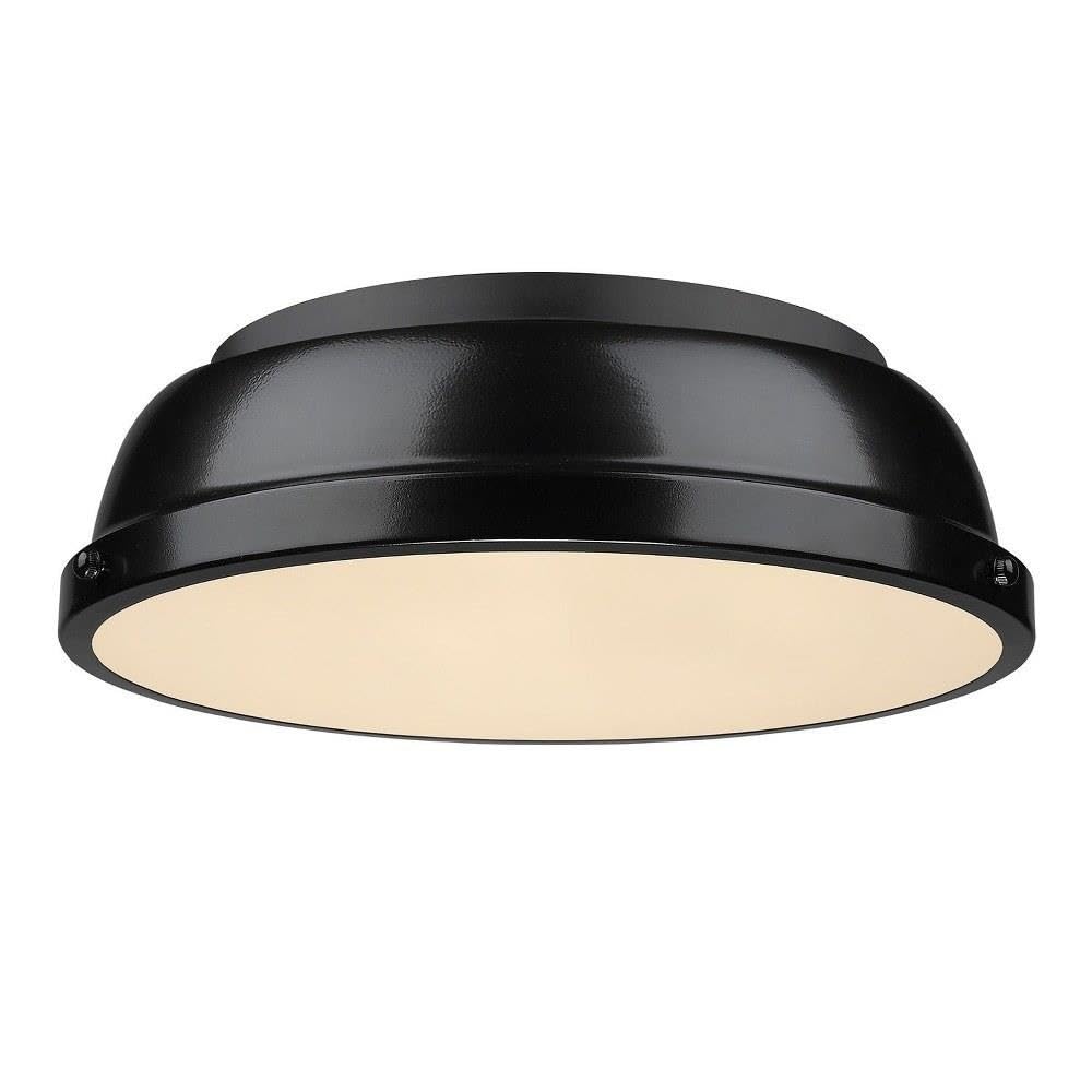 Golden Lighting Duncan Flush Mount Light, Matte Black, 14 in, Glass Shade, Model 3602-14 BLK-BK