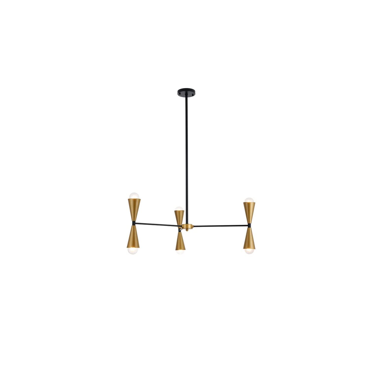 Elegant Lighting Living District Cade 6-Light Mid-Century Metal Pendant in Black and Brass