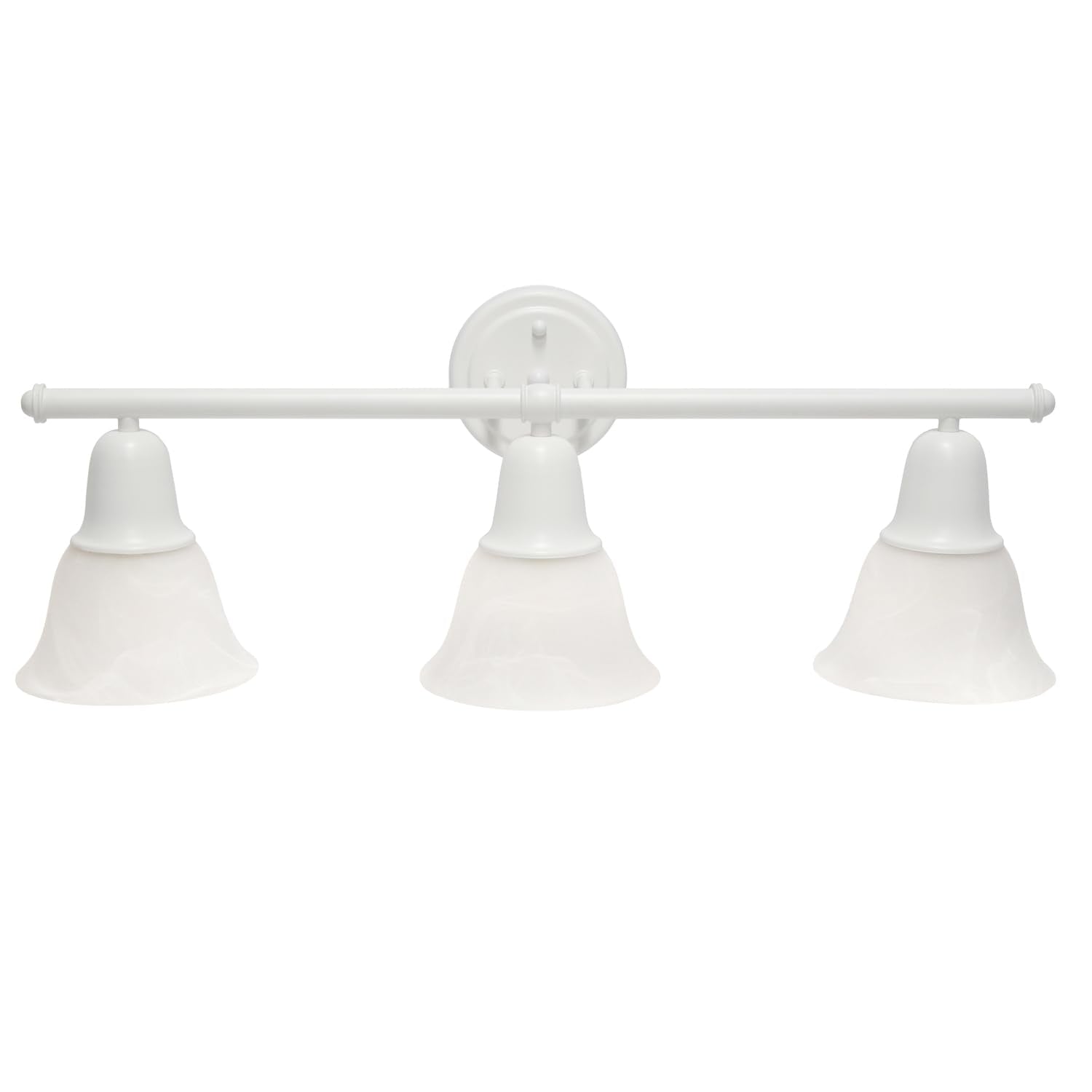 Simple Designs VT1027-WHT 26.5 Classic 3 Light Straight Metal Bar and Frosted Marble White Bell Shape Glass Shades Decorative Wa