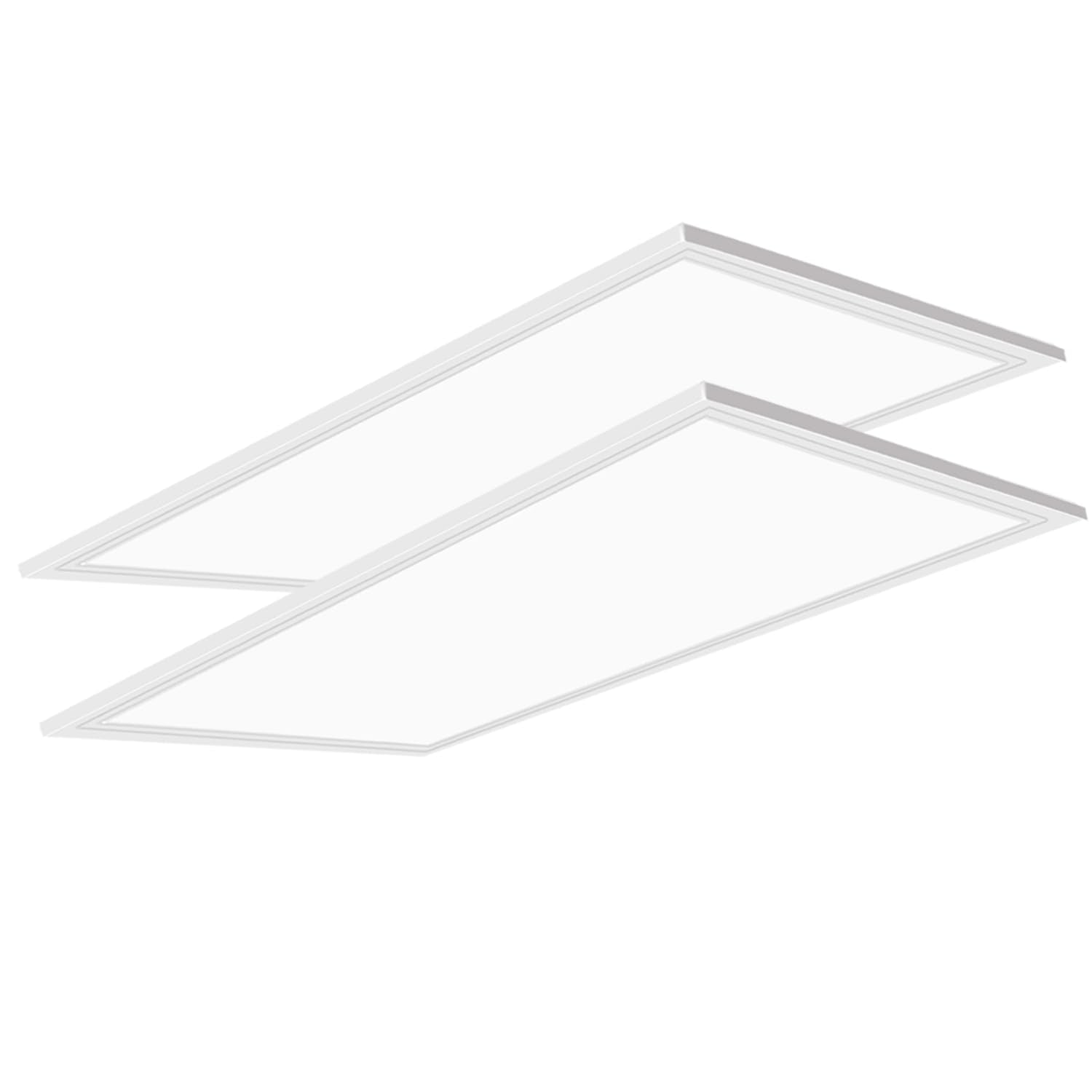 Yusosaif 2x4 LED Flat Panel Light, 2 Pack 7800 LM Drop Ceiling Office Light Fixture, 5000K Commercial Lights, 0-10V Dimmable, Re