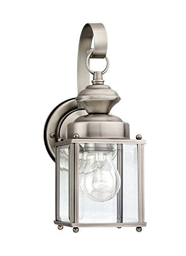 Sea Gull Lighting Jamestowne Outdoor Wall Lantern, One-Light, Antique Brushed Nickel, Model 8456-965