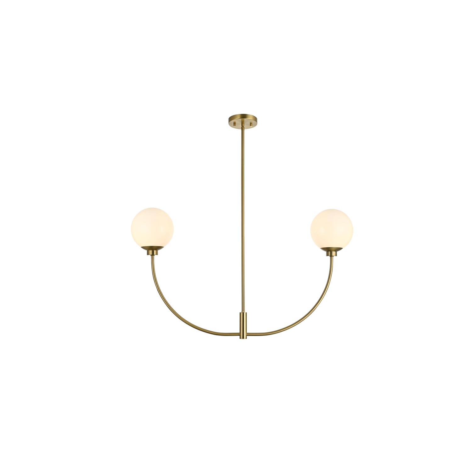 Living District 21&quot; 2-Light Satin Gold/White Metal Glass Chandelier