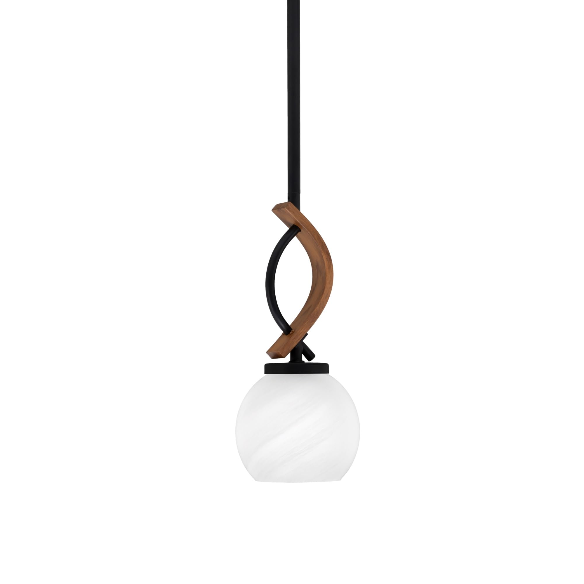 Toltec Lighting Monterey Stem Hung Mini Pendant - Matte Black & Wood-Look Finish - 5.75in White Marble Glass