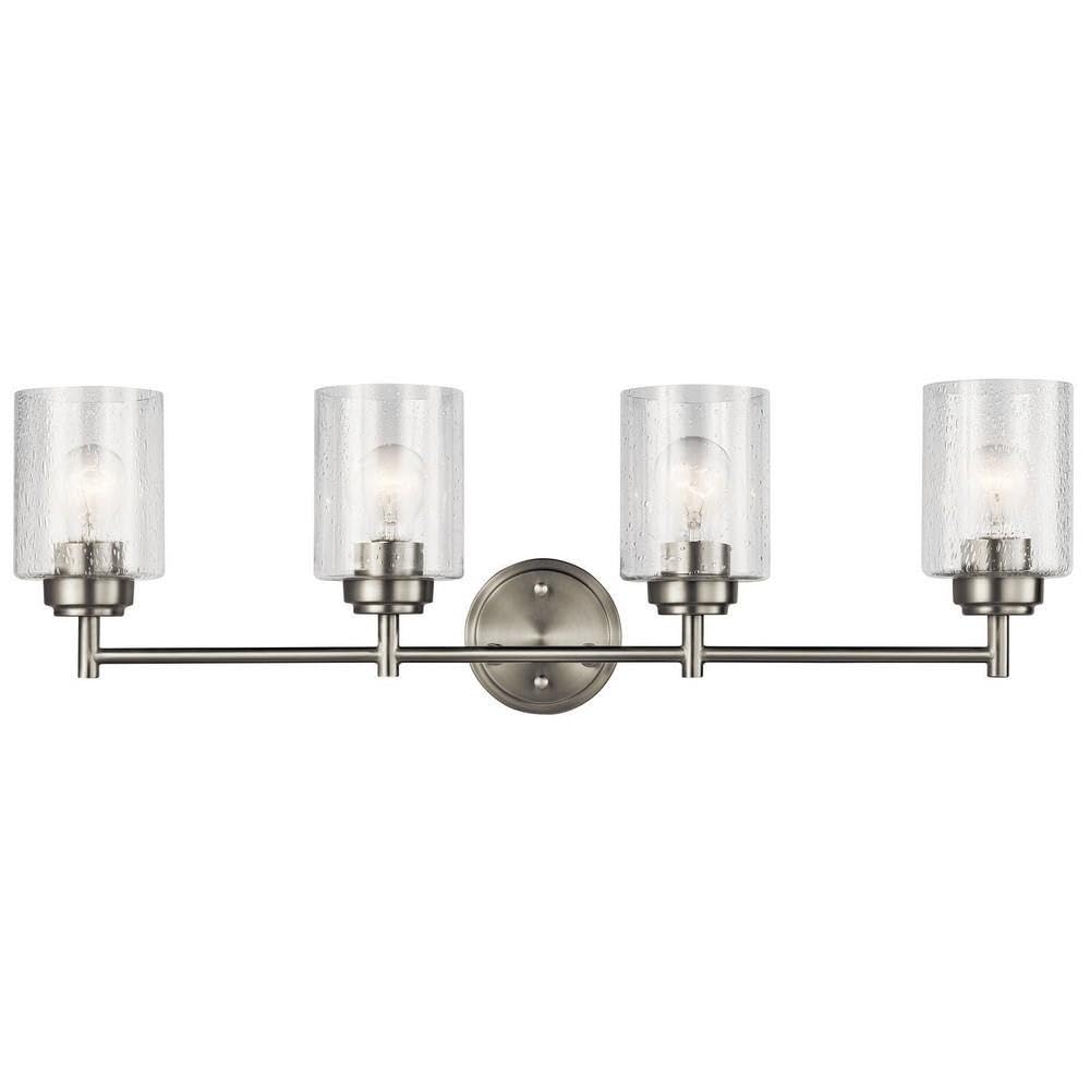 Kichler Winslow 30 Vanity Light in Brushed Nickel, 4-Light Transitional Bathroom Light with Clear Seeded Glass. (30 W x 9.25 H),