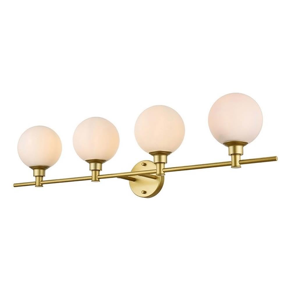Living District Cordelia 4-Light Iron/Glass Bath Sconce in Brass/Frosted White