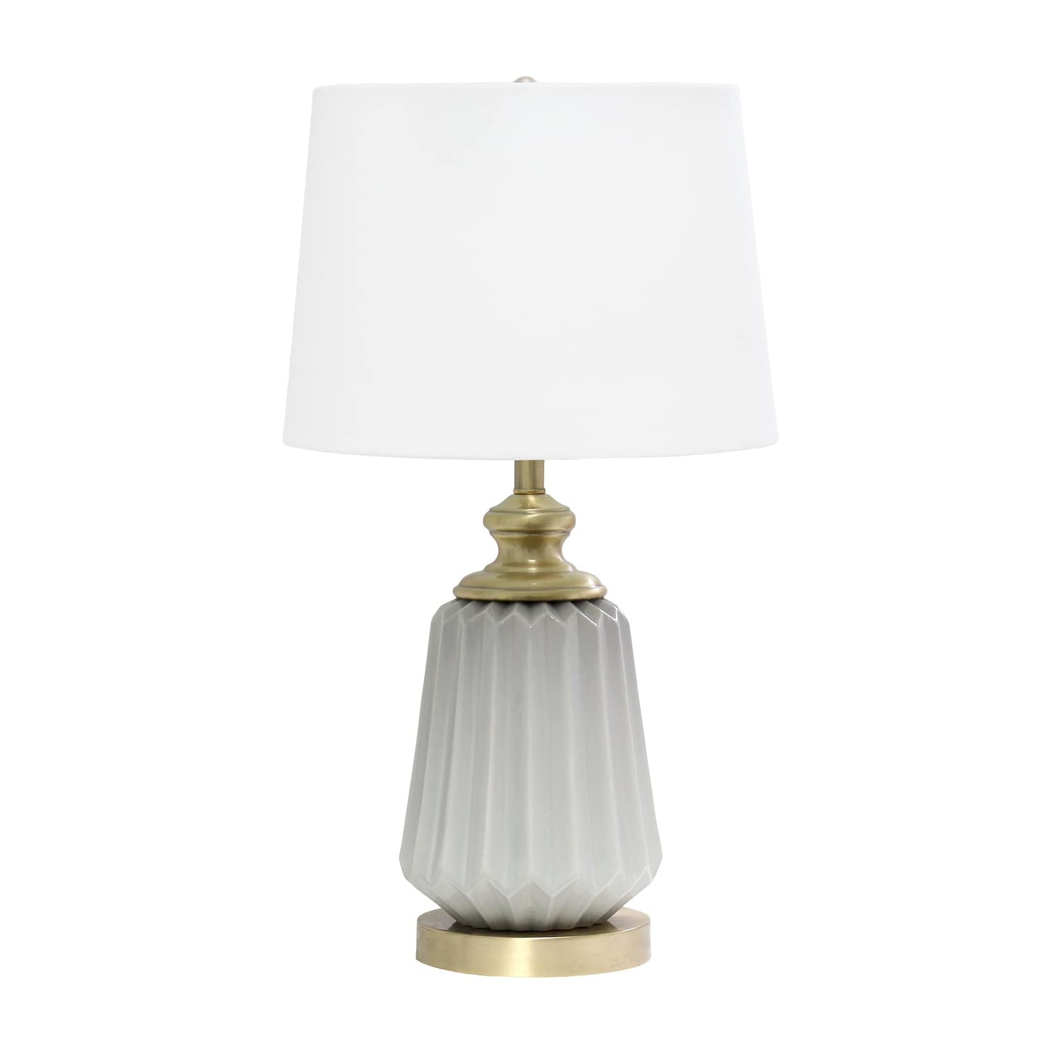 Elegant Designs LT1092-GRY Ceramic Bedside Table Lamp, 25in Traditional Farmhouse Style, Gray with Metal Accents and White Shade