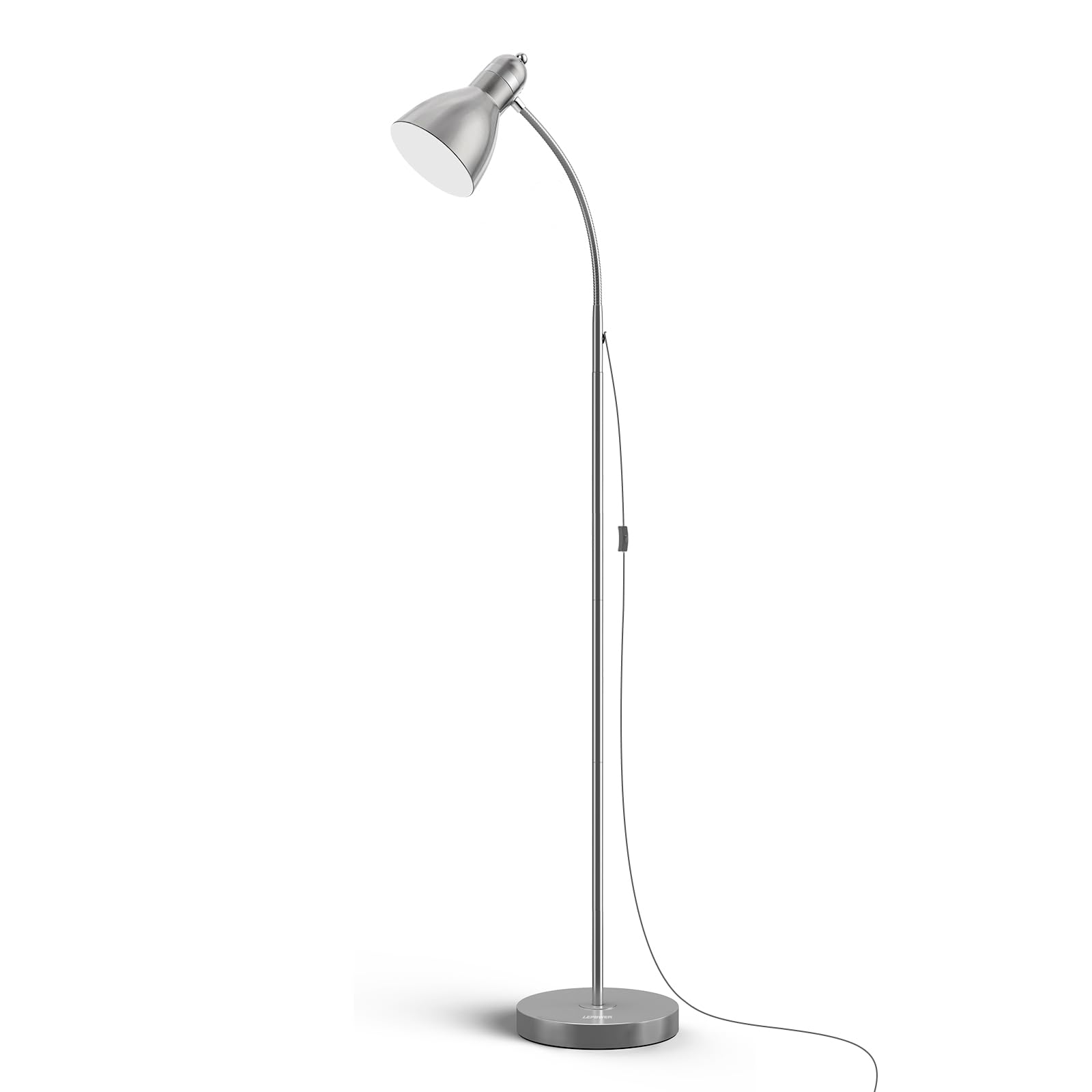 LEPOWER Floor Lamp, Adjustable Gooseneck, Metal Base, Silver, Model UF2012