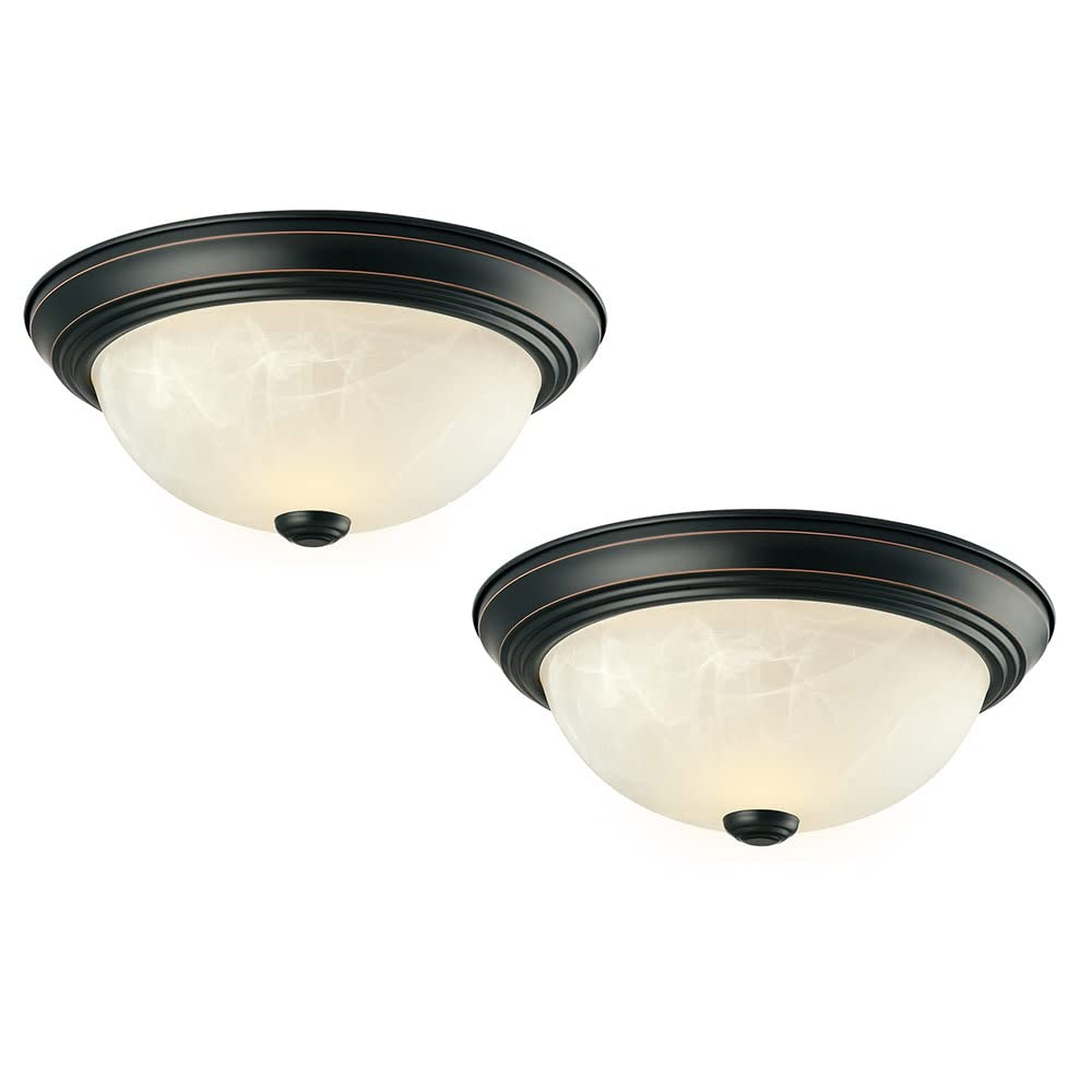 Design House 587519 Traditional 2 Pack 2-Light Indoor Dimmable Ceiling Light With Alabaster Glass For Bedroom Hallway Kitchen Di
