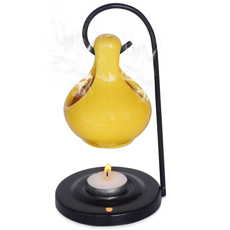 Pure Source India Ceramic Aroma Oil Diffuser Hanging Burner for Home Fragrance Decoration and Gifting, 4 x 8 Inch (Hanging - Yel