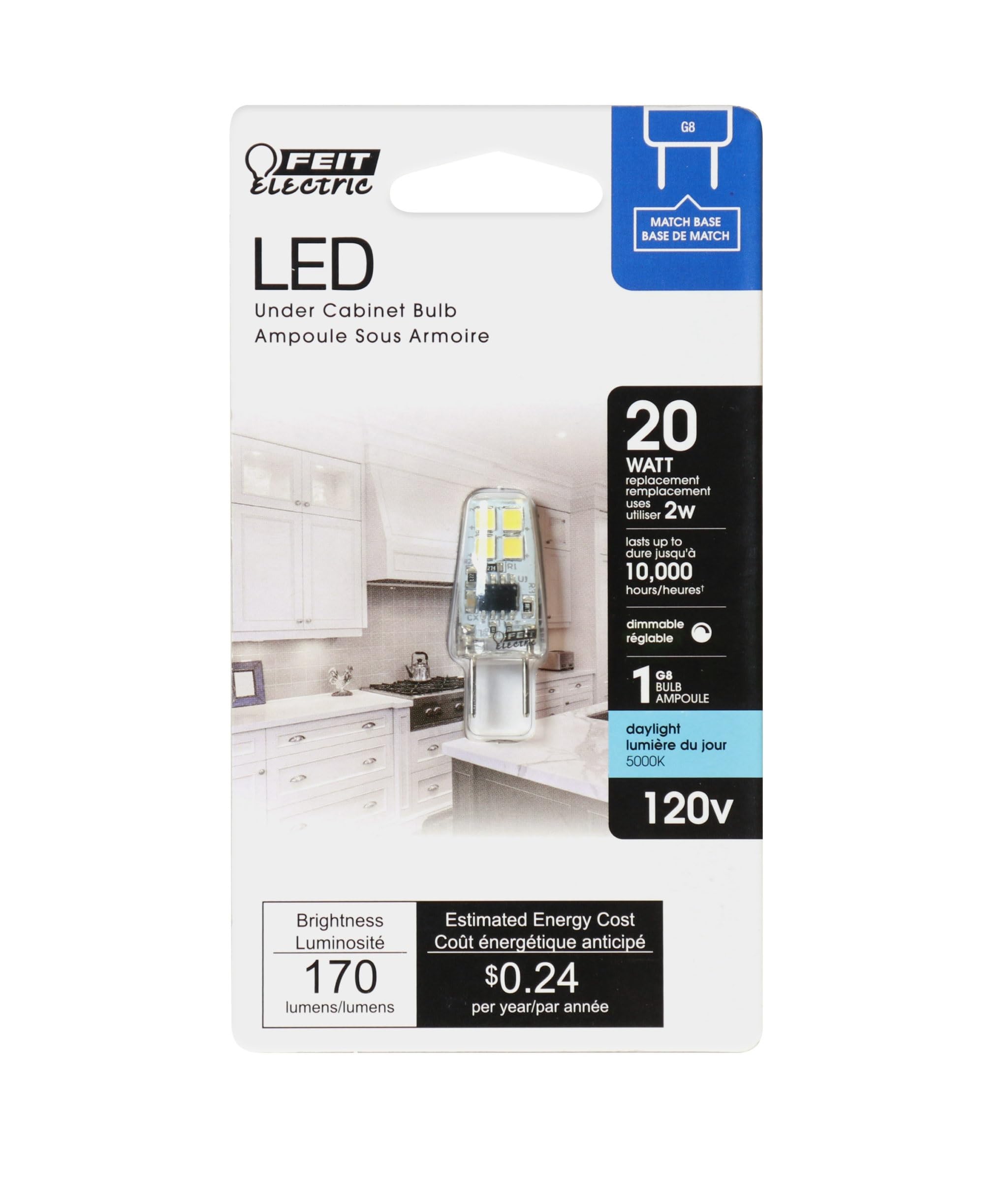 Feit Electric G8 LED Bulb, 20W Equivalent, 170 Lumen, Daylight, One Size, Plastic