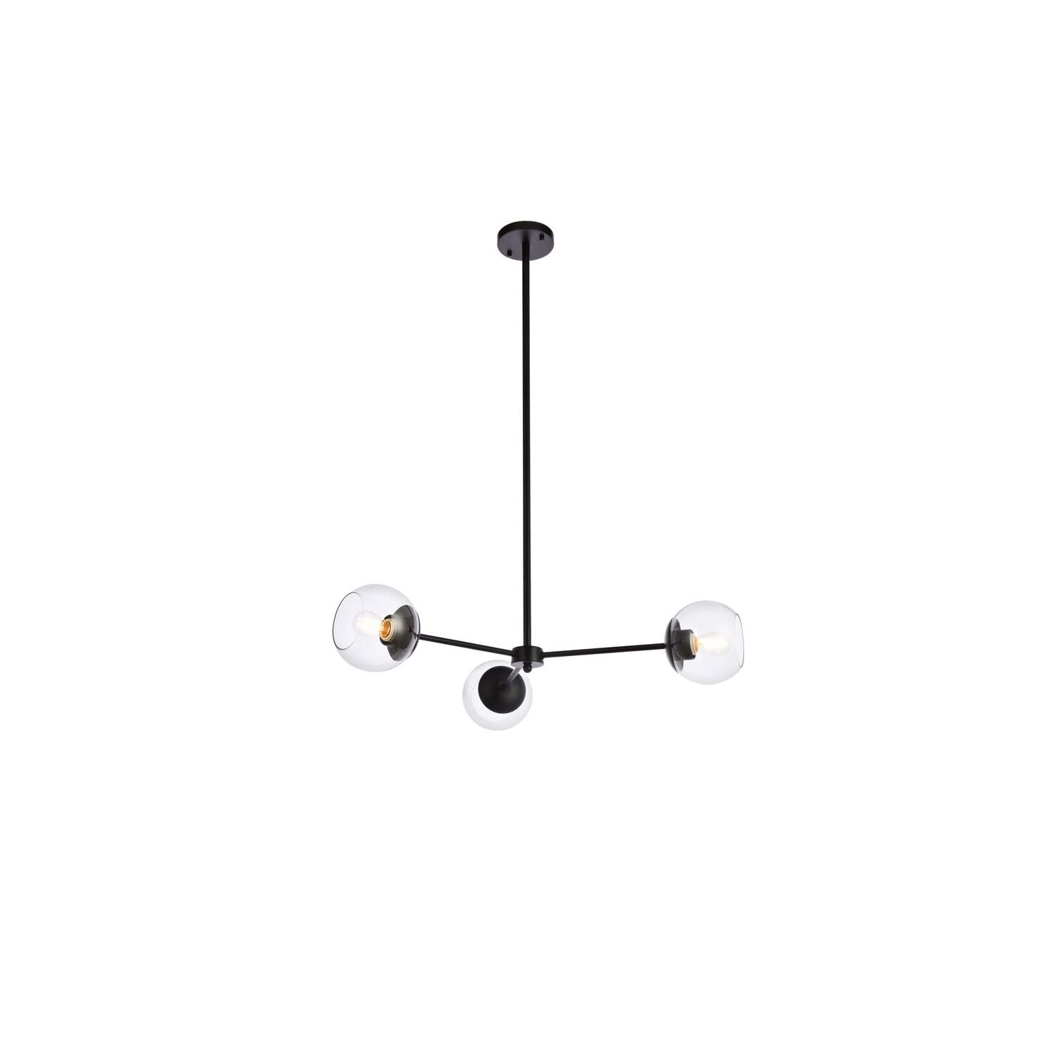 Living District Briggs 3-Light Mid-Century Metal Pendant in Black and Clear