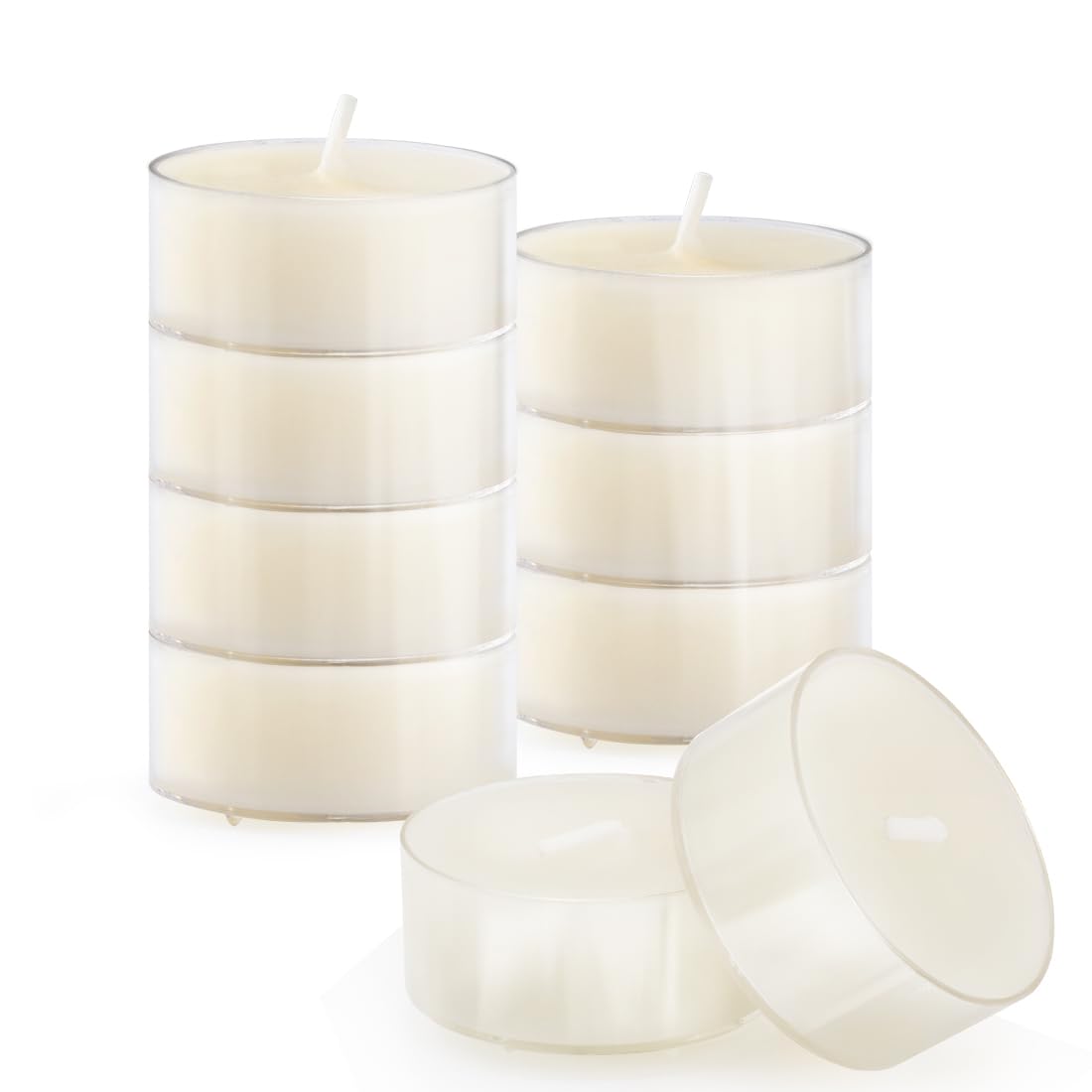 9Pcs Pure White Beeswax Tealight Candles, Natural Scent, Clear Cup