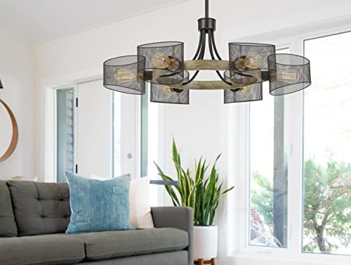 Cal Lighting FX-3742-6 Transitional Six Light Chandelier, Metal, 36 inches, Black Finish, Dronten Collection
