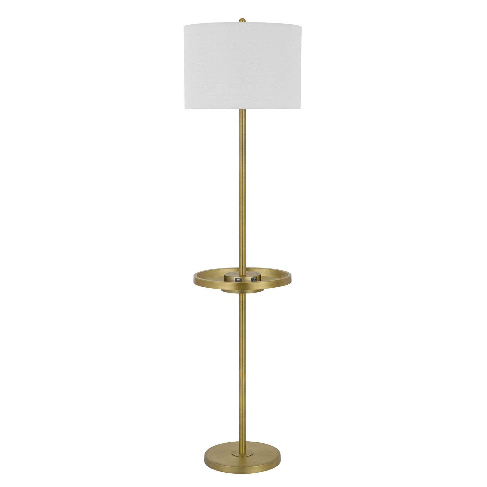HomeRoots Brass Tray Table Floor Lamp, 62 in. Height, Metal Construction, White Square Shade