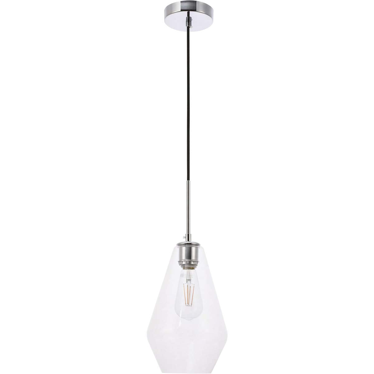 Living District Gene 1-Light Mid-Century Metal Pendant in Chrome and Clear