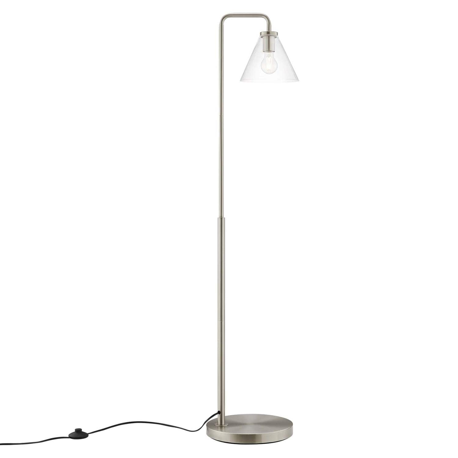 Modway Element 1-Light Modern Glass/Metal Floor Lamp In Satin Nickel