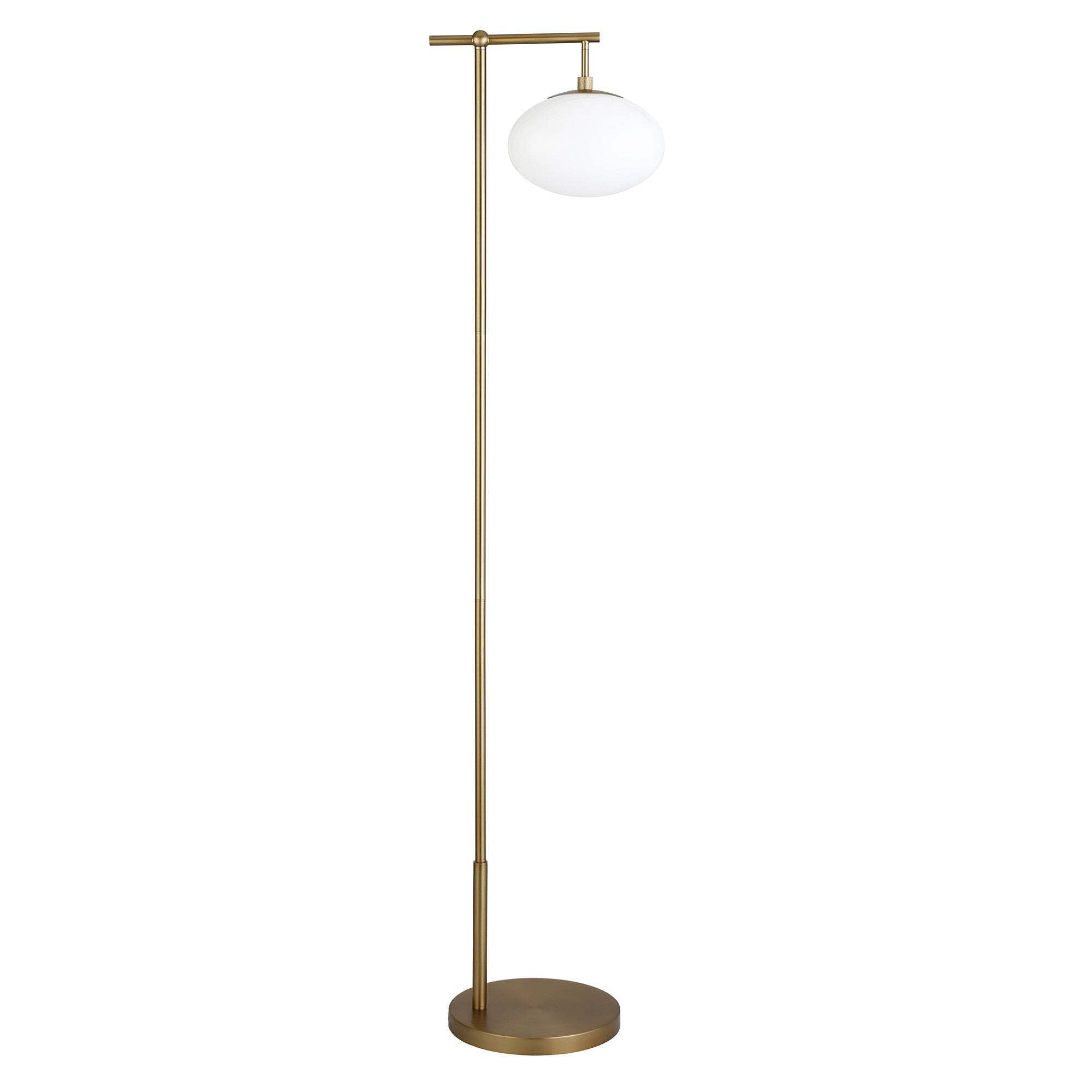 Homeroots 523520 68 In. Brass Reading Floor Lamp With White Frosted Glass Globe Shade