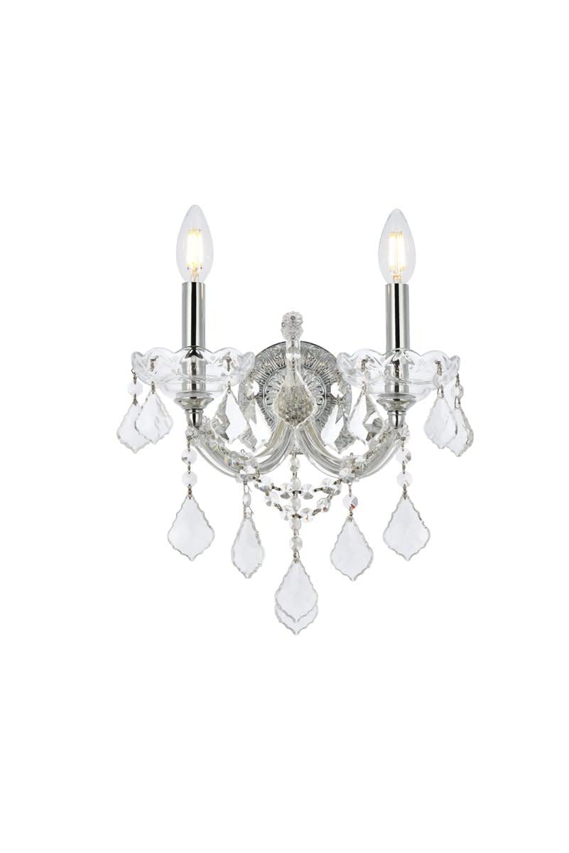 Elegant Lighting Wall Sconce, 2-Light, 16-Inch High, Chrome Finish with Clear Crystal, Model 2800W2C/RC