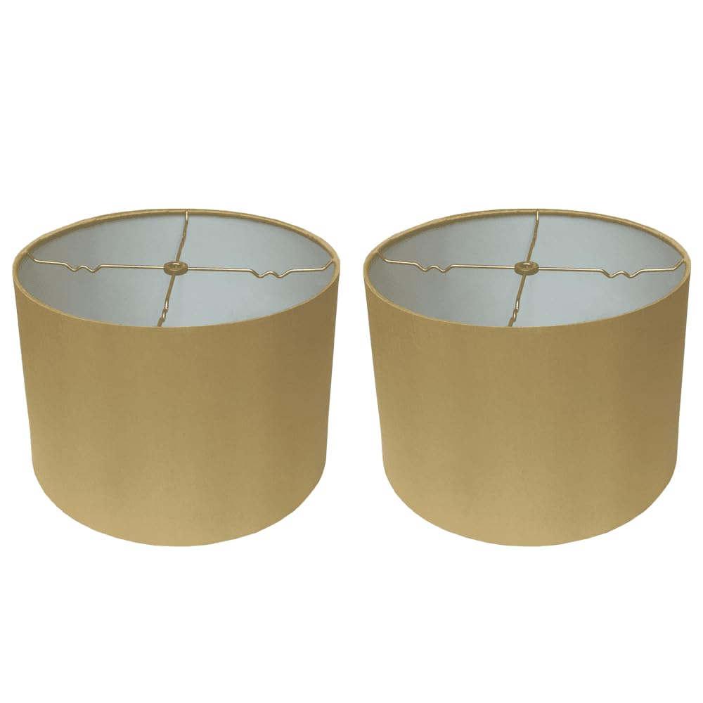 Royal Designs, Inc. Shallow Drum Lamp Shade HB-610-14AGL-2, 13 x 14 x 9, Antique Gold, 2 Pack, Wood/Metal/Cast