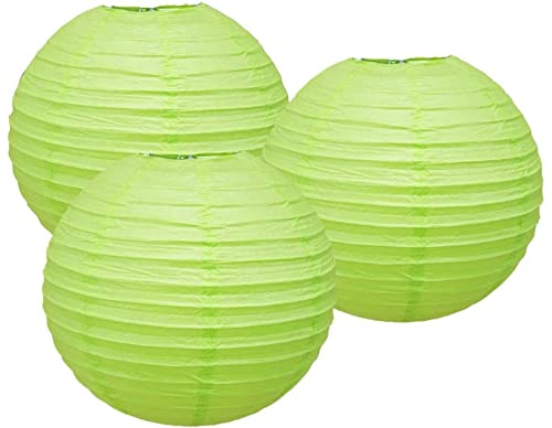 Matissa Pack Of 3 Round Paper Lanterns - Spring Green, 14/35Cm - Wedding & Birthday Party Decorations