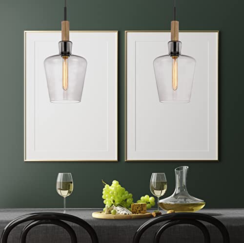 Cal Lighting Fx-3779-1 Swindon Glass Drop Pendant With Wood Accent