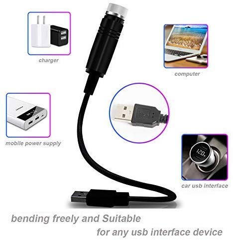 Usb Night Light, Bailongju Star Projector Night Light, Adjustable Romantic Red Interior Car Lights, Bending Freely Portable Auto